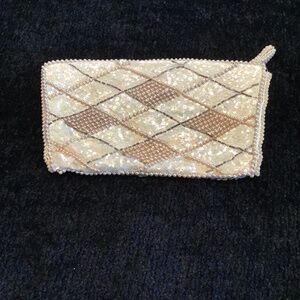 Vintage Seed Pearl and  Sequin Cream Evening Clutch Bag